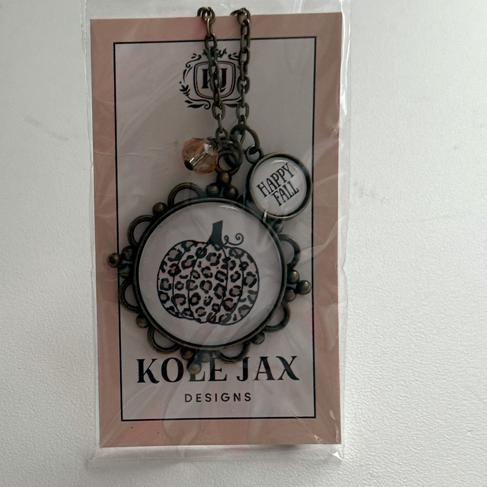 Kole Jax Leopard Pumpkin~ Hello Fall Pendant Necklace